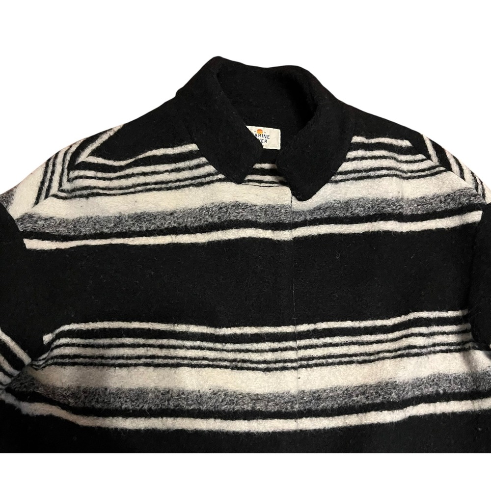 Marine Layer Carey Cocoon Coat XS Striped Wool Blend Overcoat Black White - Picture 6 of 8